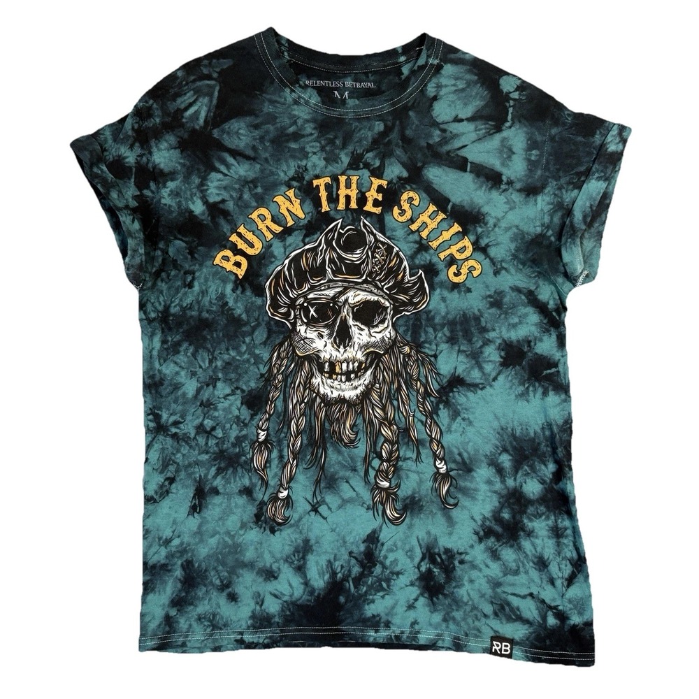 Relentless Betrayal Men M The Ships Pirate Skull Graphic Tie Dye T Shirt